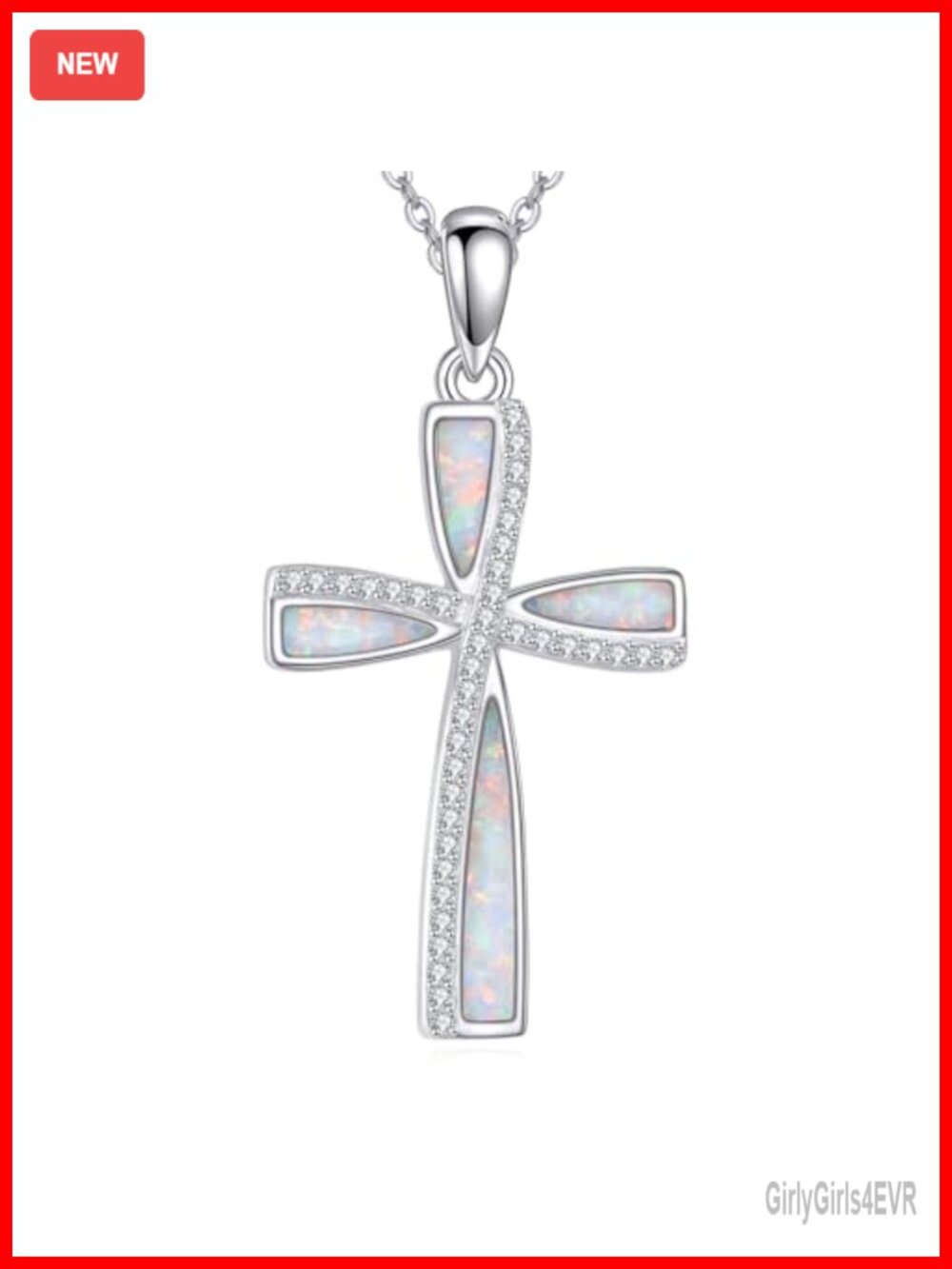 925 Sterling Silver Opal Cross Pendant Necklace Christian Jewelry Gift